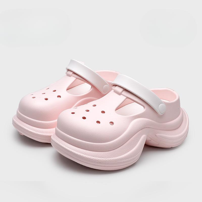 

Летние дырчатые туфли Женские нескользящие пляжные шлепанцы с закрытым носком Модные сандалии и шлепанцы из ЭВА EU34/CN35 розовый