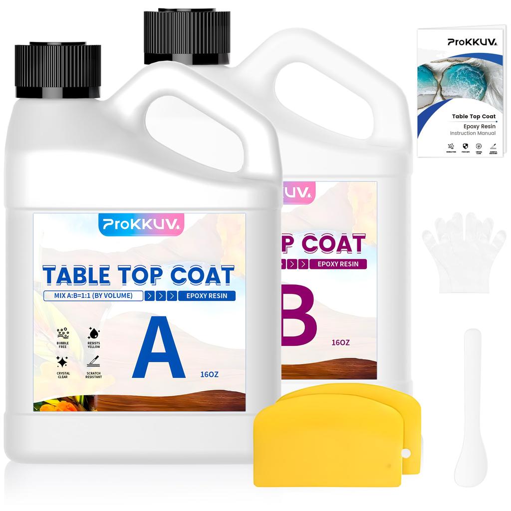 ProKKUV Epoxy Resin, Two-Part, Large Capacity, Slow-Cure, Highly Transparent, Resistant to Yellowing, Natural Cure, Two-Part Wood Resin, Coating Resin