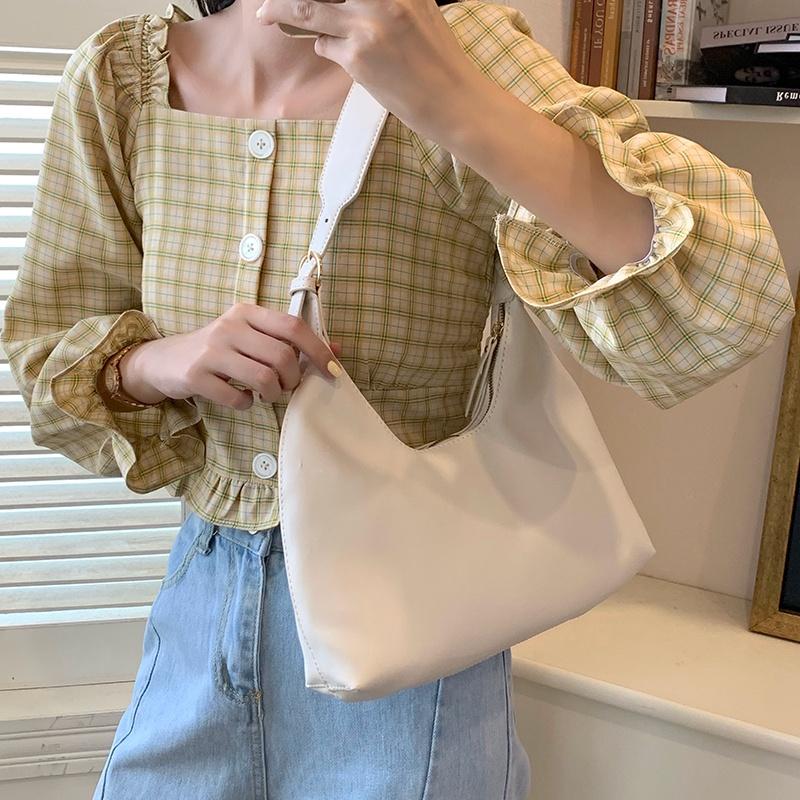 IELGY Zipper PU One shoulder Khaki Simple Back Women s bag Fashionable Portable