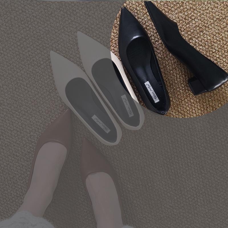 

толстый каблук 3 см новый низкий каблук заостренный низкий каблук балетки с мелким вырезом универсальная женская обувь на четыре сезона туфли на высоком каблуке 40 чёрный