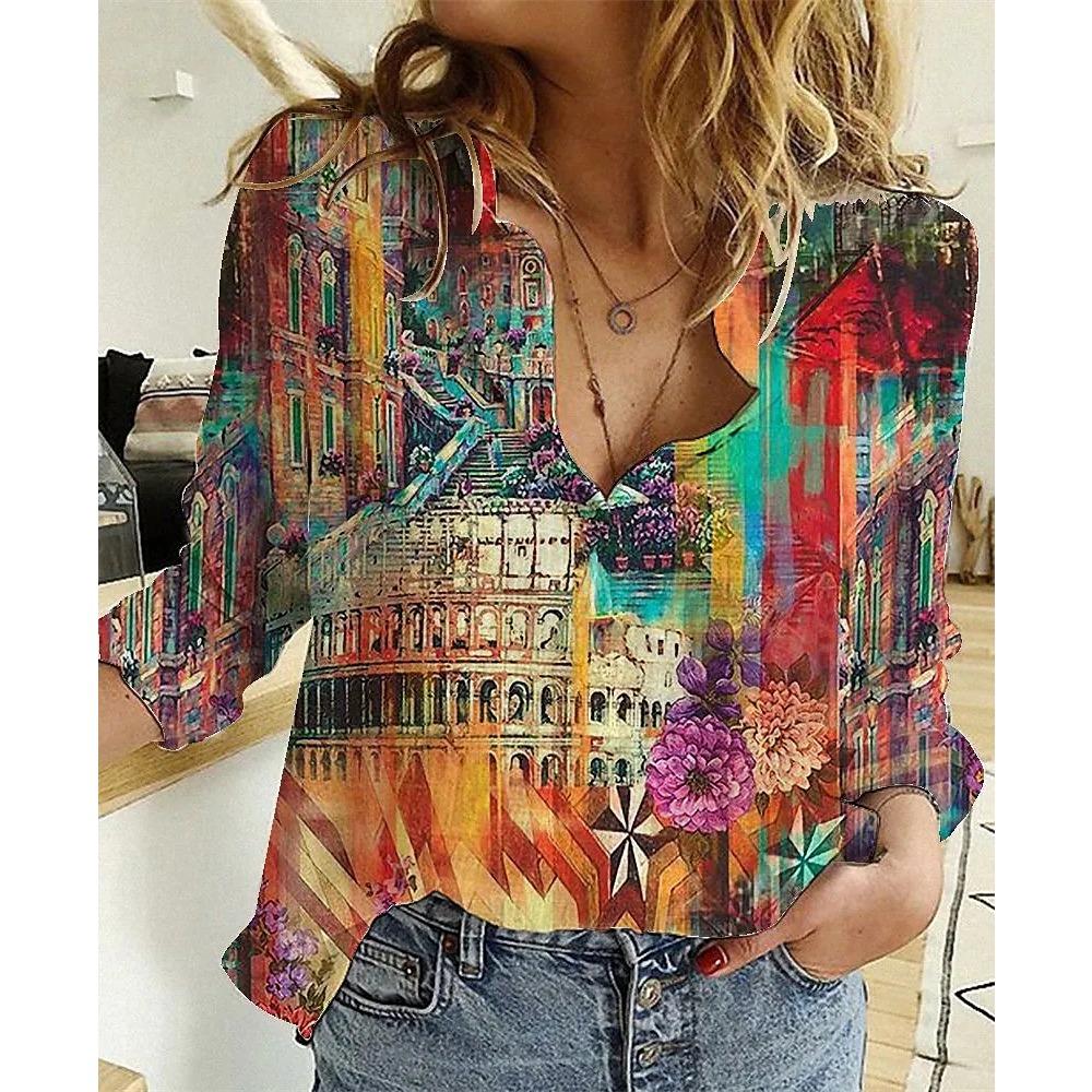 Elegant Loose Blouse Woman Fashion Temperament Long Sleeve Woman Shirt Printed Casual Woman Shirt Holiday Top S