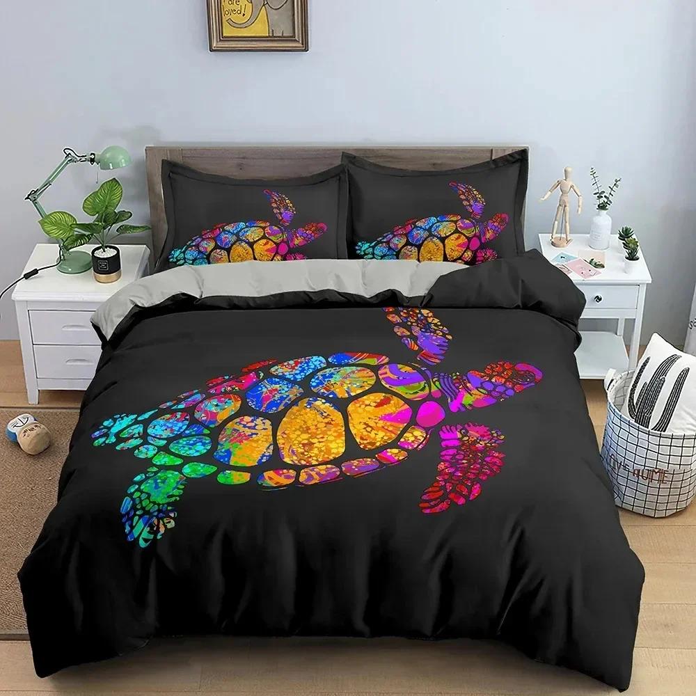 3D Sea Turtle Beddings Set Psychedelic Animal Duvet Cover Comforter Covers Single Twin Full Queen King Polyester Quilt Cover