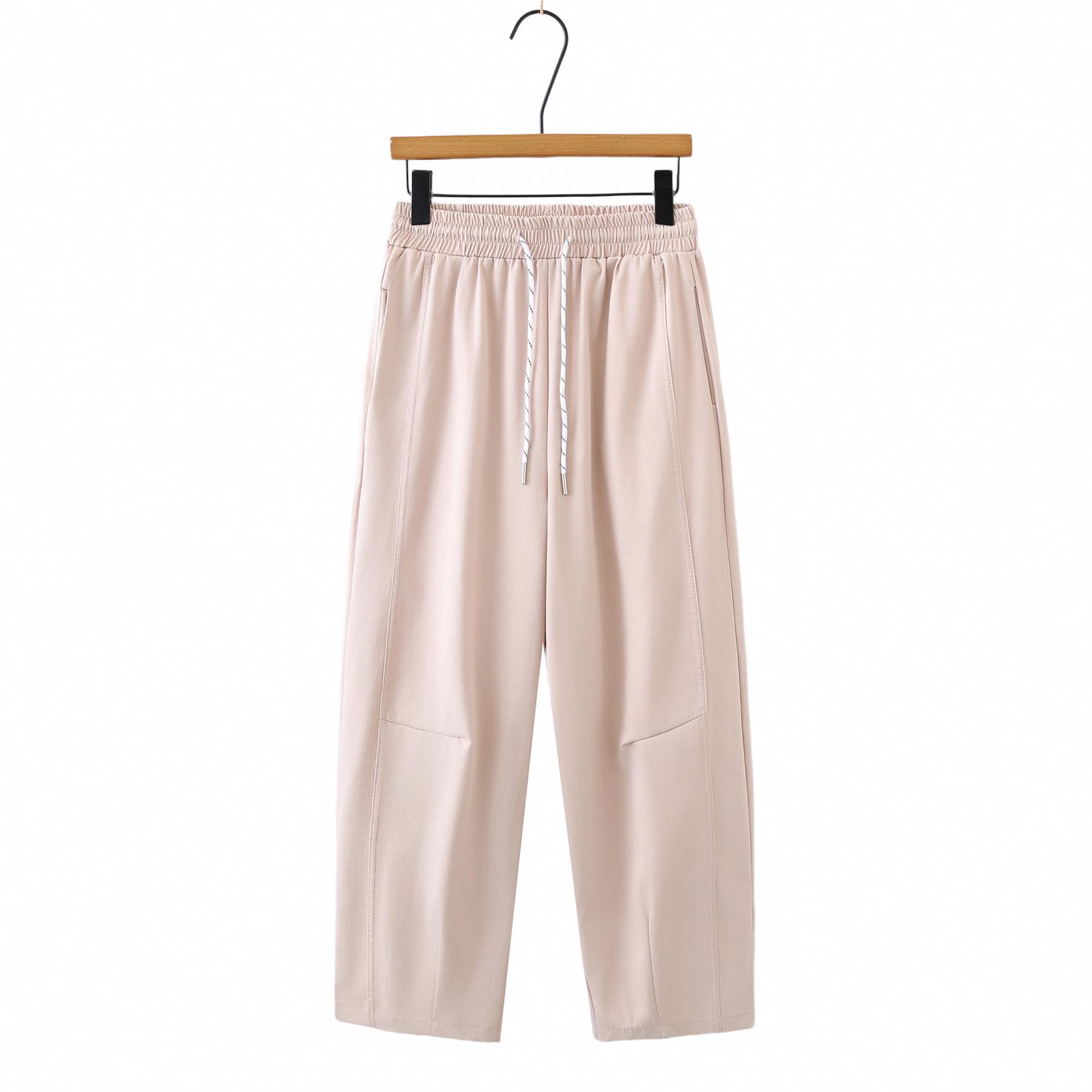 

2026 Spring/Summer Plus Size High Waist Cropped Pants - Slimming Elastic Waist Women s Casual Pants 2XL розовый