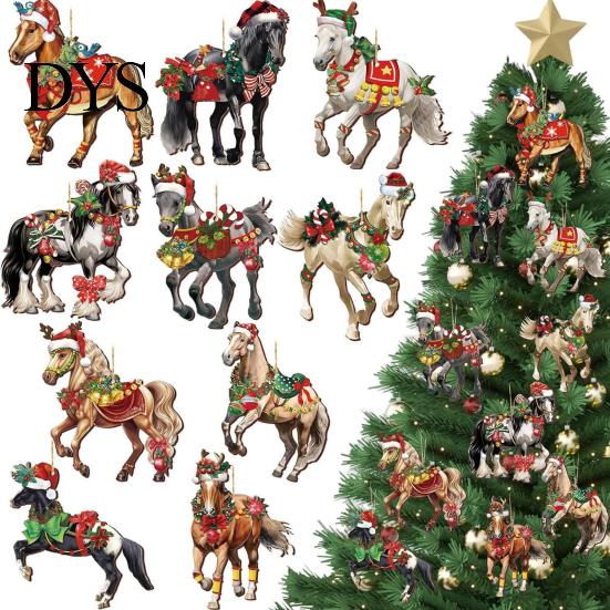 Horse-themed Christmas Decor Horse Ornaments 2D Acrylic Vintage Tree Hanging Keepsake Ornament Decoration Western Theme Animal for Xmas Home Realistic
