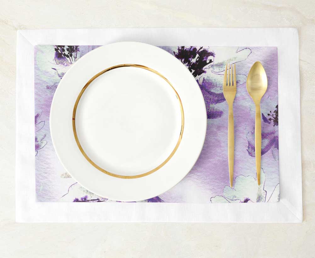 S4Sassy Purple Camellia Kanjiro Watercolor Printed Reversible Fabric Placemats Table Dining Mats-12 X 18 Inches-6
