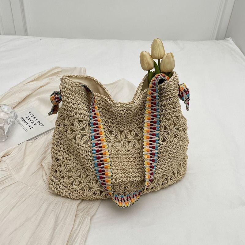 

Bag Female Summer Seaside Holiday Ribbon Straw Woven Bag Rice White