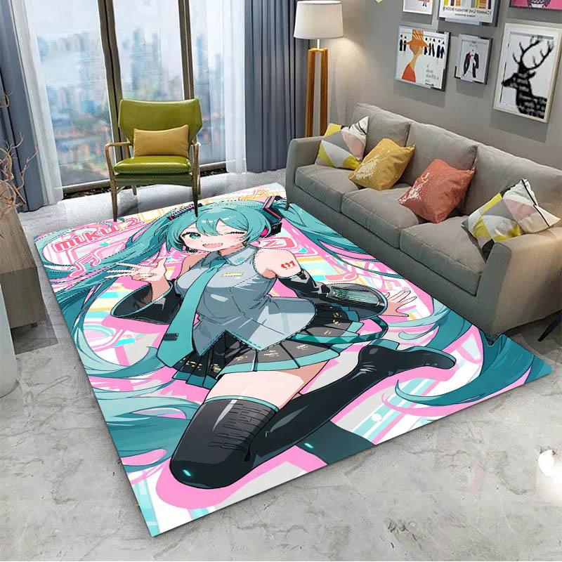 Alfombra 3D de Anime H-Hatsune V-Vocaloid Kawaii Girls para Decoración de Habitación Hogar Niños Regalo Puerta Alfombra para Zona Infantil Felpudo Antideslizante