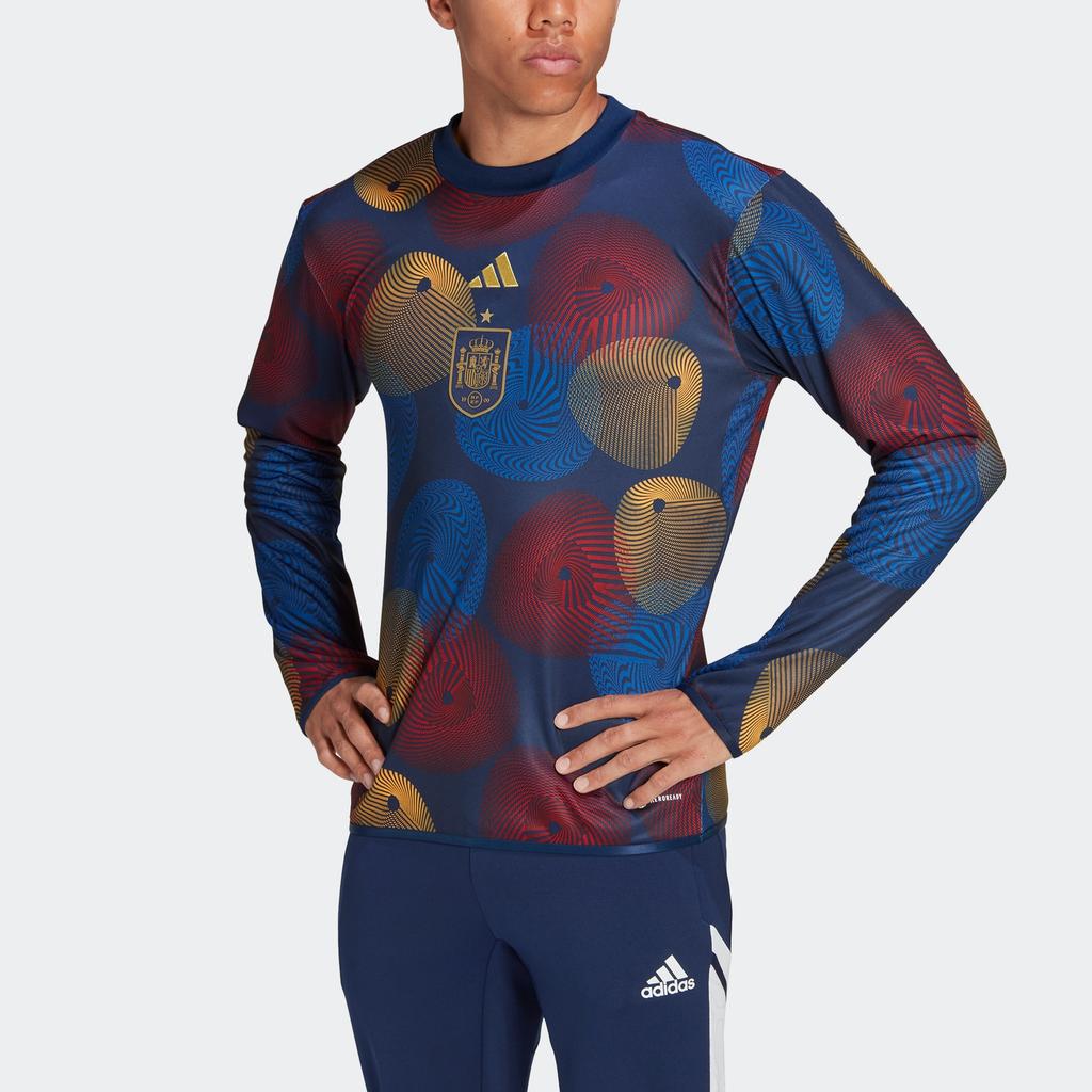 Adidas Fef Pre Wrmtop Logo Print Football Sports Pullover Sweatshirt Men Tops Blue HF1420