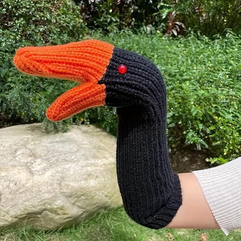 

Зимние милые и теплые перчатки без пальцев Swan из шерсти 2024 года long, One Size оранжевый/чёрный