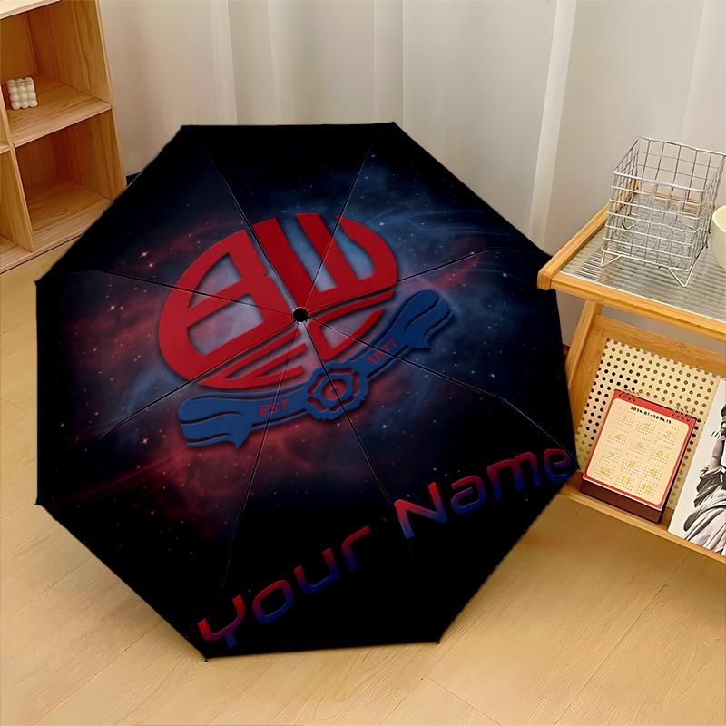 Bolton Wanderers FC Automatic 3‑Fold Umbrella 8‑Rib Windproof Folding Umbrella Sun Rain Protection For Outdoor Travel Daily Use