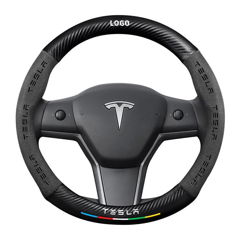 Tesla Model 3 Ultra-Thin Suede Carbon Fiber Steering Wheel Cover