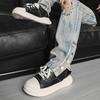 Fashion Thick Sole Male Sneakers Comfortable Walking Shoes Men's Lace-Up Flats Fashion Retro Skate Shoes for Men Leather Casual Shoes