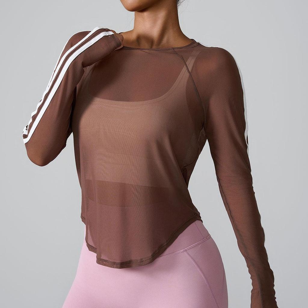 Damen Colorblock Mesh Schnelltrocknend Langarm Slim Fit Sport-Überwurf