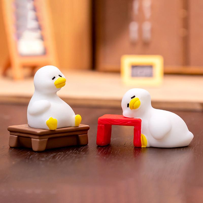 7Pcs Cute Lazy Duck Mini Resin Figurines Multi-Pose Small Statues for Desktop Fairy Garden Home Decor Party Favors