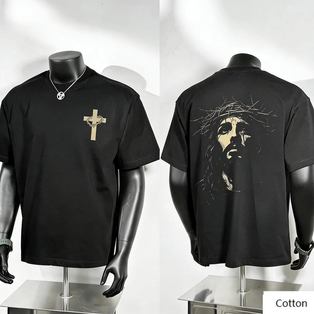 Jesus Crown of Thorns Double Sided Print T Shirt Cotton Unisex Christian Faith Streetwear Religious Graphic Tee