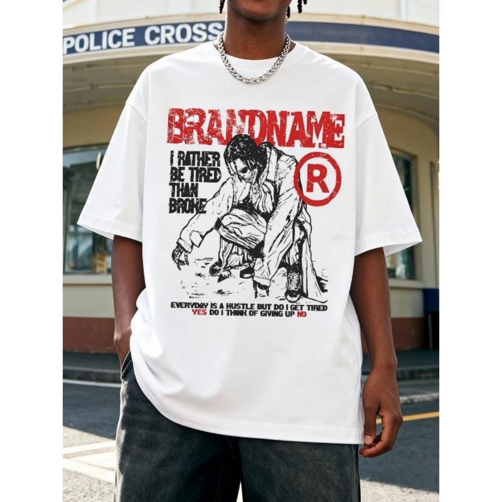 

European Sizes Men s One-piece White Summer New Fashion Retro Printing Trend T-shirt Casual Daily Street Party Sports Local S чёрный
