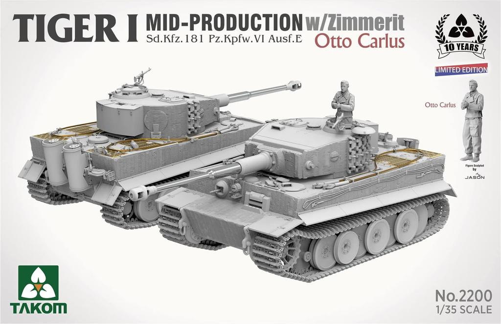 Takom Tiger 1 Zimmerit Coating Otto Carius Plastic Model TKO2200 1/35 Sd.Kfz.181 Pz.Kpfw.VI Mid-Type