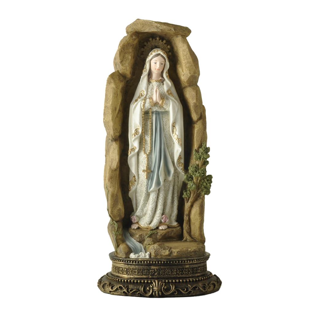 Unsere Liebe Frau von Lourdes Statue mit Grotte Handbemalt Katholische Jungfrau Maria Harzfigur für Gebet & Dekoration 12 Zoll
