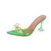 European Style Crystal Bow Tie Strap High Heels For Women With Pvc Upper And Rubber Sole