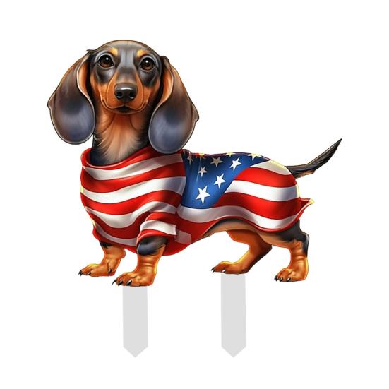4th of July Decorative Garden Stake Patriotic Sausage Dog Yard Sign Independence Day Lawn Patio Sign for Memorial Day Outdoor Decor