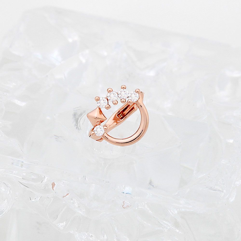 14K Round Bracelet, Gold Needle, Ring Piercing, Rose Gold Cubic Point