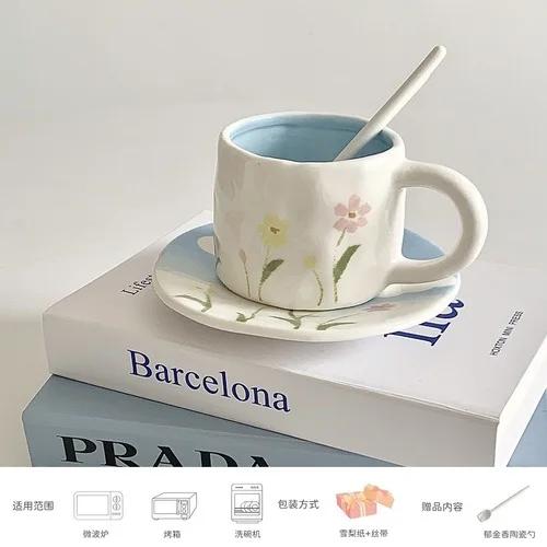 

Creative Flower Ceramic Coffee Cup,Dish Spoon Set,High-end,Breakfast Milk Coffee Mug,Couple Water Cup,Birthday Gift Tea Cup Set 250ml
