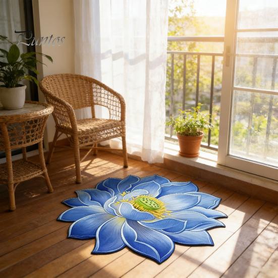 Child Safe Floor Mat 3D Lotus Realistic Flower Living Room Rug Shape Anti-Slip Area for Kitchen Bedroom Bathroom Playroom