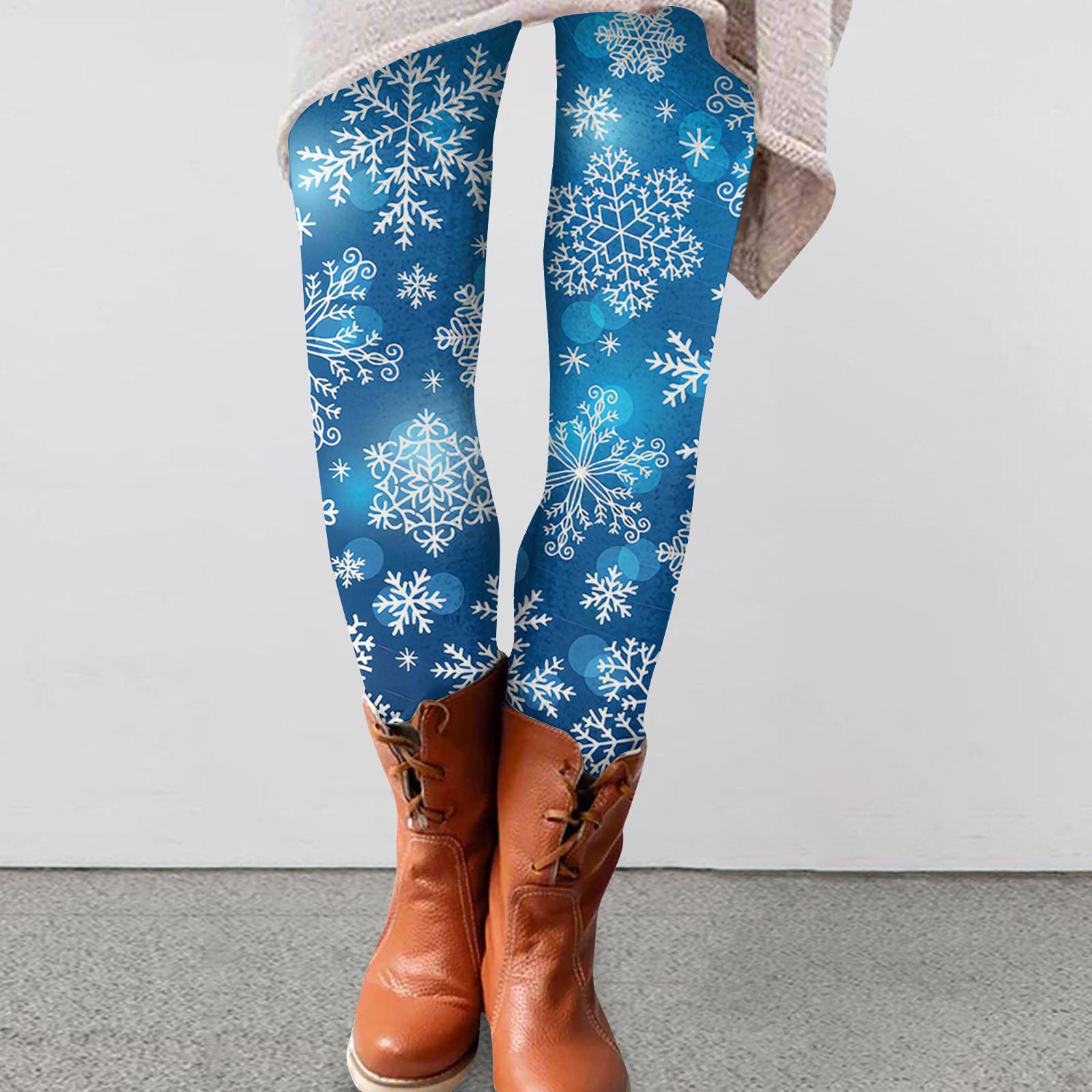 

Модные женские повседневные облегающие брюки с высокой талией и рождественским принтом M небесно-голубой