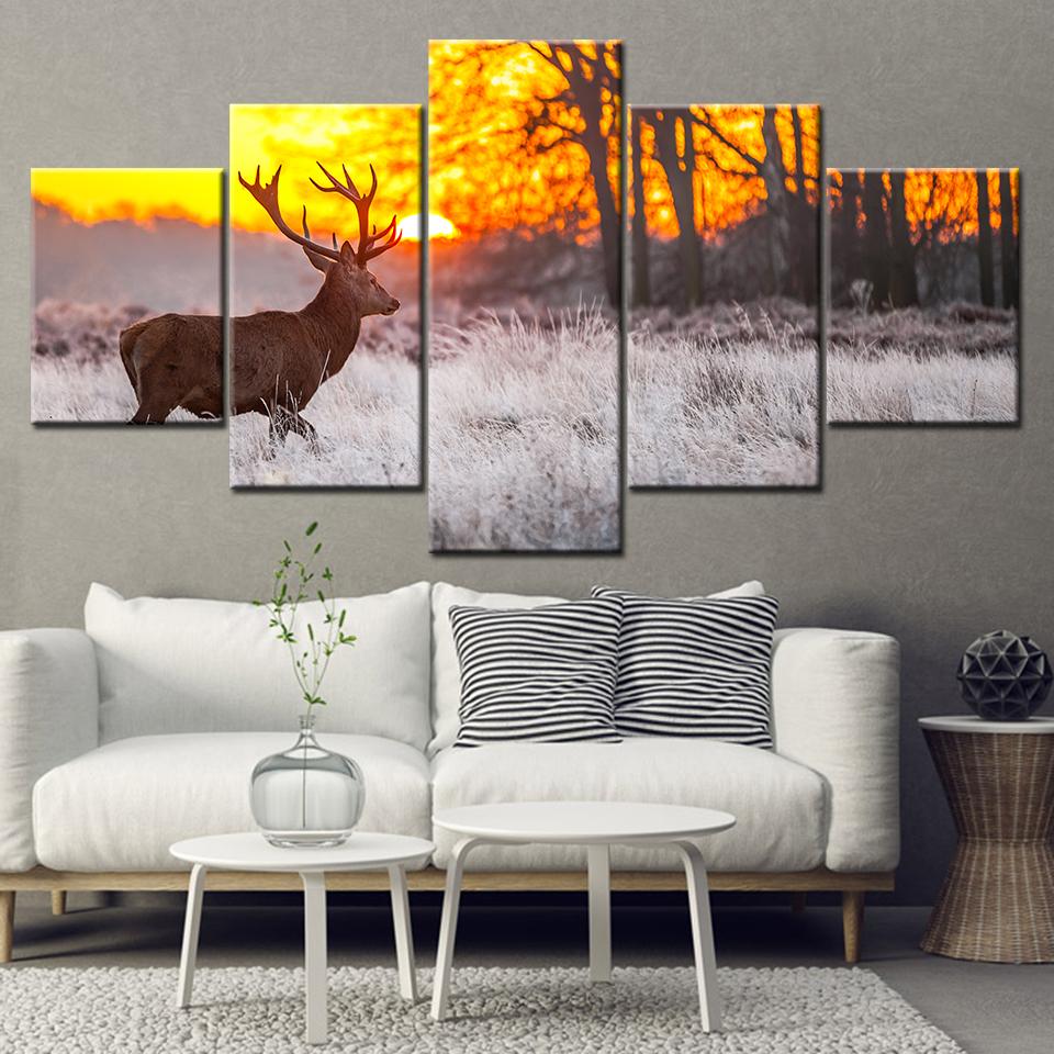 

Canvas Painting Africa animal deer in the forest sunset 5 Pieces Wall Art Painting Modular Wallpapers Poster Print Home Decor 20x35 20x45 20x55cm
