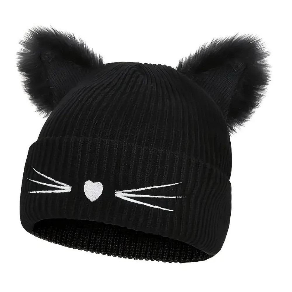 Wool Knitted Pullover Hat Warm Cold Hat Cute Cat Ears Beanies  Winter