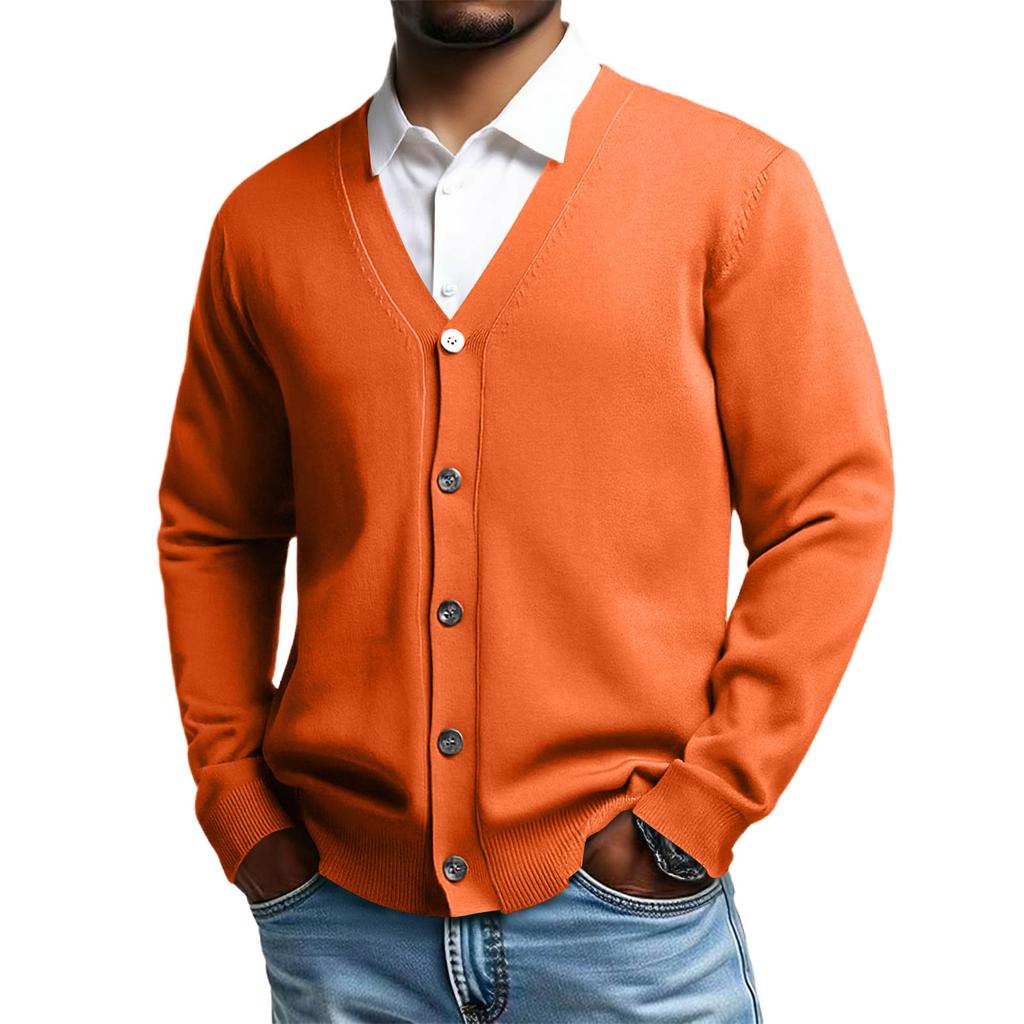 Pulover Tricotat pentru Bărbați Decolteu în V Mânecă Lungă Confort Casual Culoare Top cu Mânecă Lungă