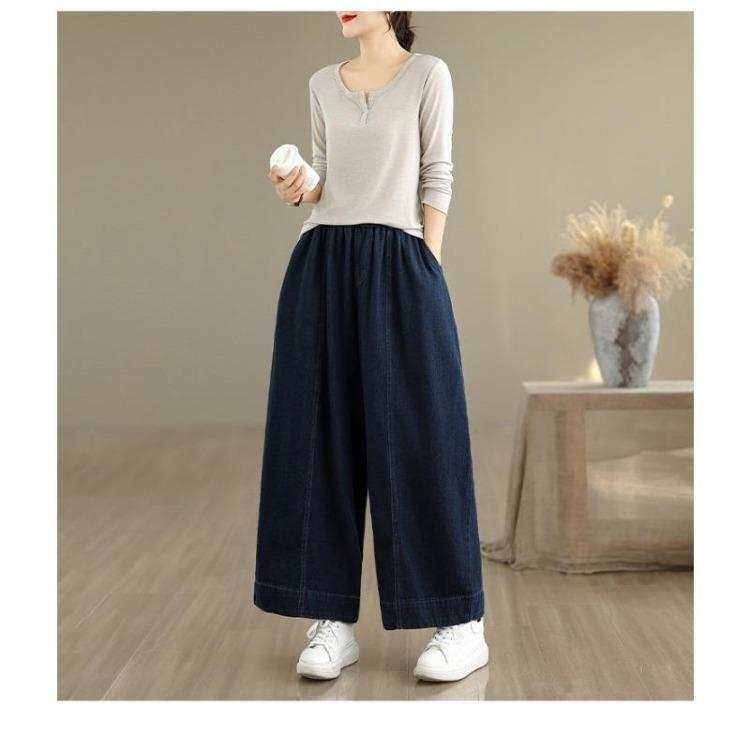 New Women Autumn Denim Jeans Big Size Casual Loose Trousers Long Pants Plus Size
