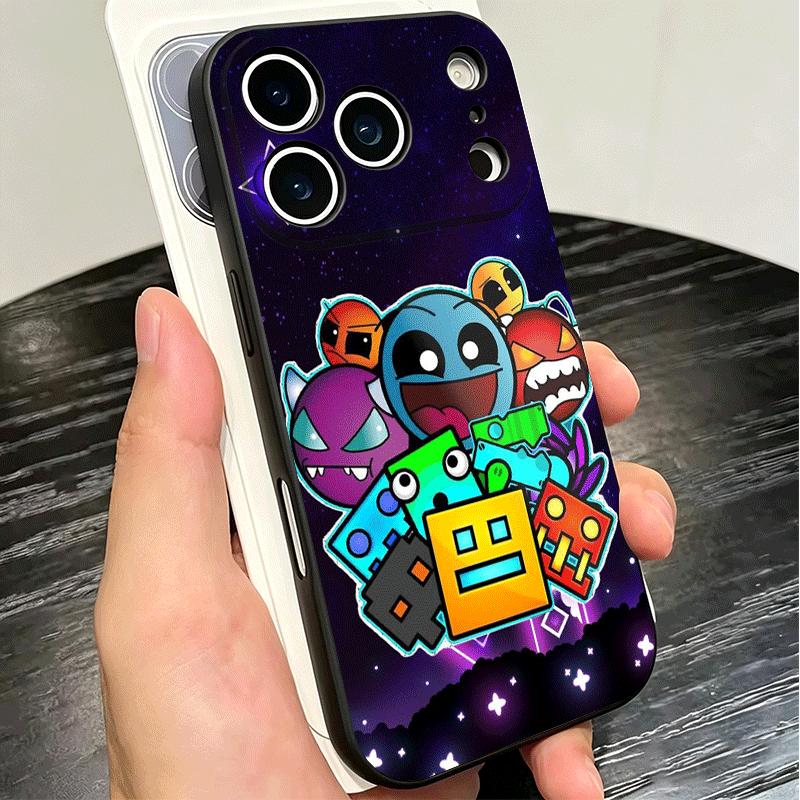 Geometry Dash Game Soft Phone Case for iPhone 16 16E 17 Air 15 Pro Max 14 Plus 13 Mini 11 12 7 Black Cover Back Shell