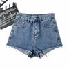 YPFF European & American High-Waist Distressed Denim Shorts for Women - Slimming, Raw Edge, Long Leg Style  