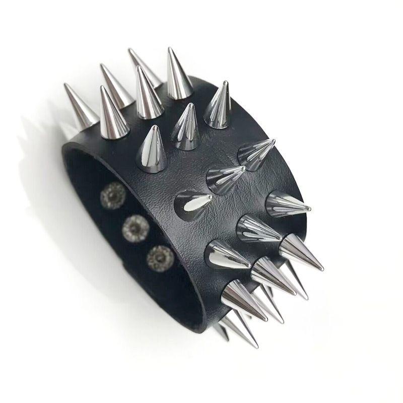 Punk Silber Nietenarmband Schwarzes PU-Leder Verstellbar 1/3 Stück Gothic Schmuck für Festival Party Outfit