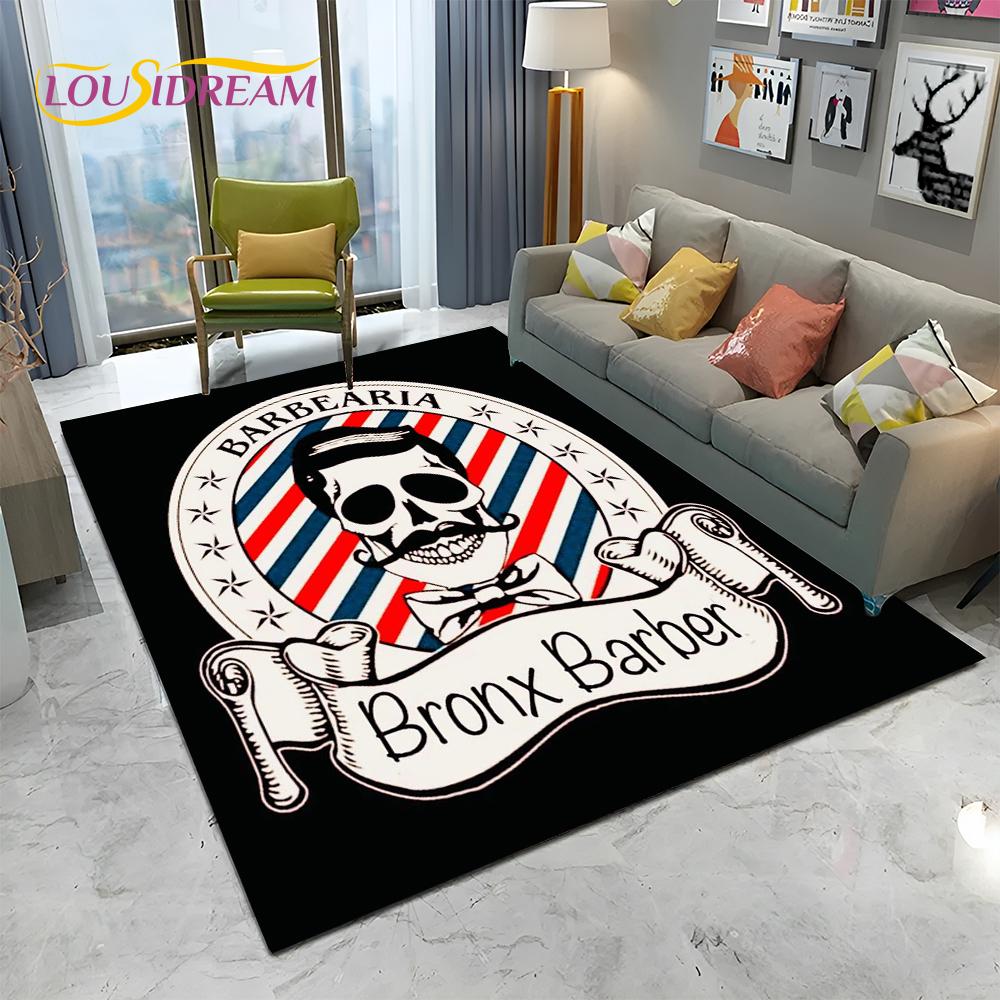 Berber Dükkanı Tabelası 3D Kurukafa Vintage HD Halı Kilim Ev Oturma Odası Yatak Odası Kanepe Paspas Dekorasyonu için, Çocuk Alan Halısı Kaymaz Zemin Matı