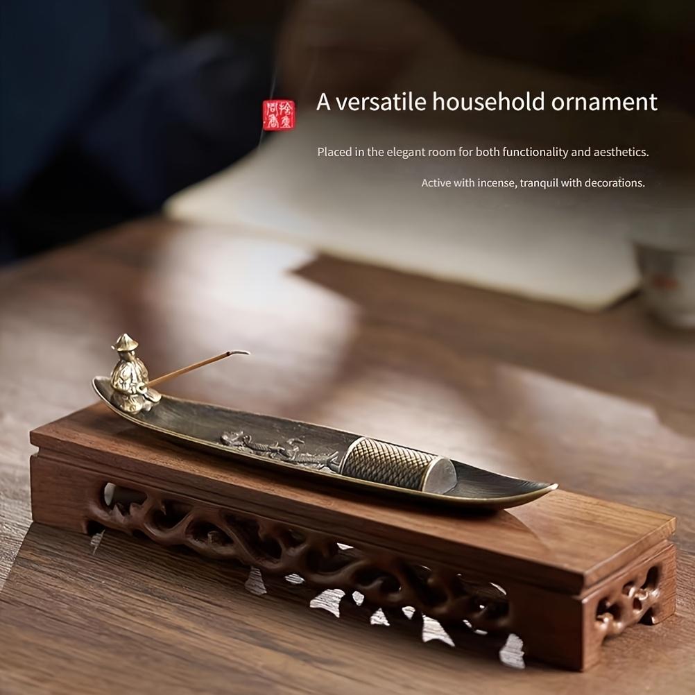 Solid Brass Boat Incense Burner Home Desktop Decoration Ornament Creative Zen Style Home Indoor Incense Insertion Tray Gift