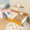 Children's Upholstered Bed 90x200 cm, multicolor with raised side protection, soft with padded headboard and fall protection for children's room