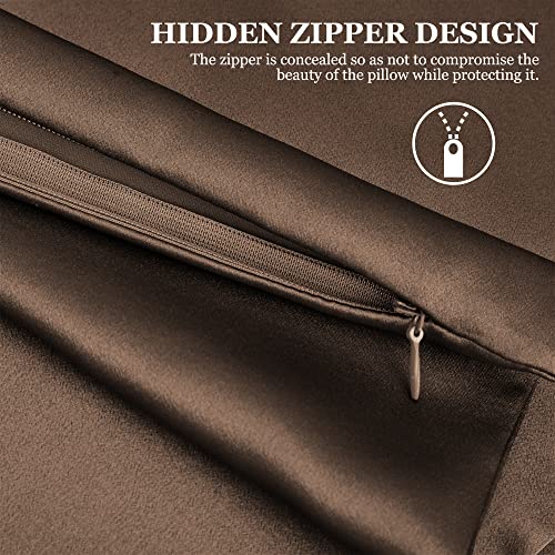 PiccoCasa Silk Pillowcase, 100% Silk, 19 Momme, Zippered, Moisture-Wicking, Glossy, Smooth, Double-Sided, Brown, 40x80cm
