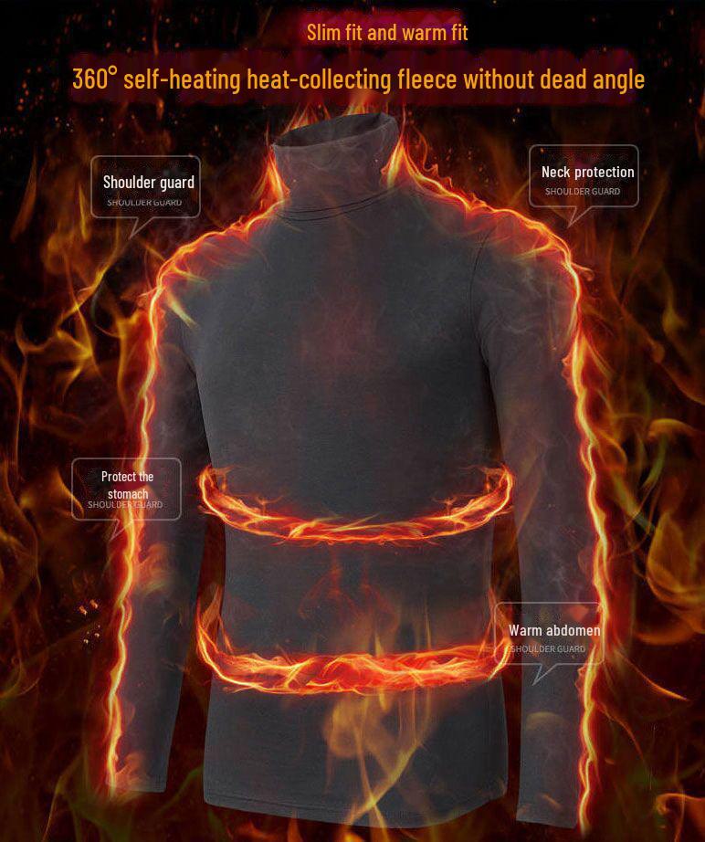 Pánské termotričko s dlouhým rukávem z německého sametu: Polovysoký límec, oboustranný samet, elastický, trendy podzimně-zimní oblečení.