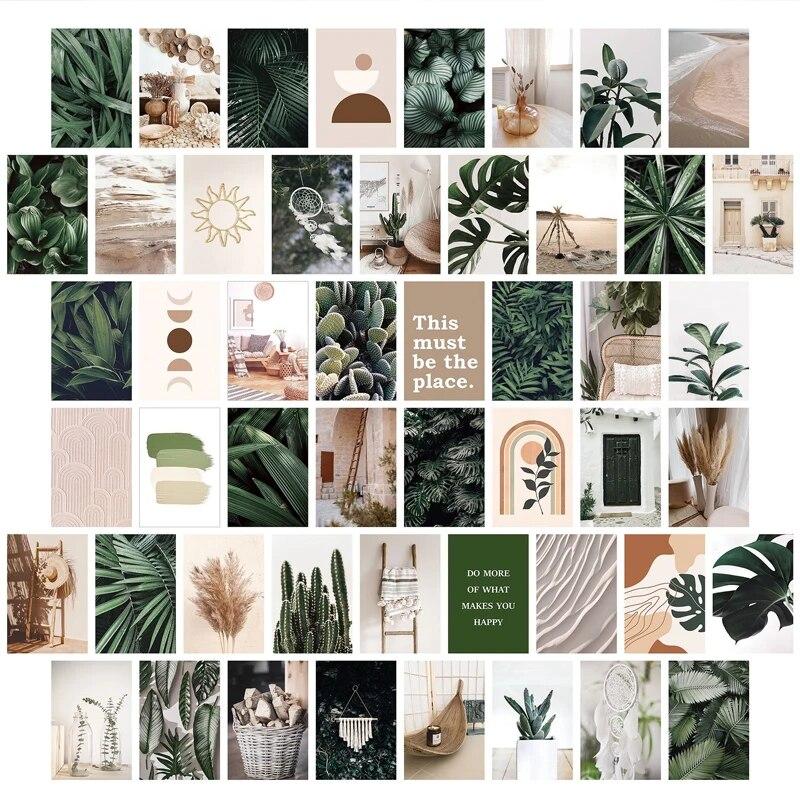 

50 штук Ботанический коллаж на стену Эстетика Фотогалерея, Декоративная картина для спальни, Наклейки на стену обои, Галерея изображений 50PCs