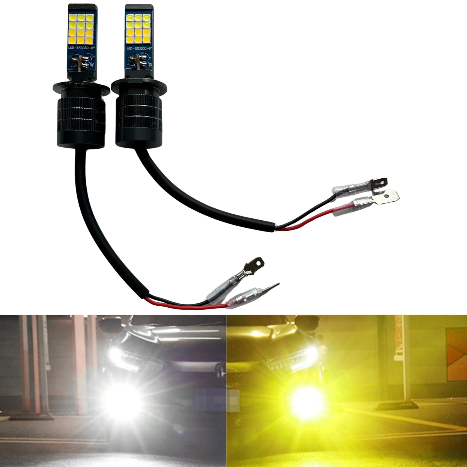 

РиНан. Светодиодная противотуманная фара H3, переключение 2 цветов, белый и желтый, белый, 6500K, желтый, 4300K, взрывозащищенная, 2 шт. в упаковке H3 жёлтый