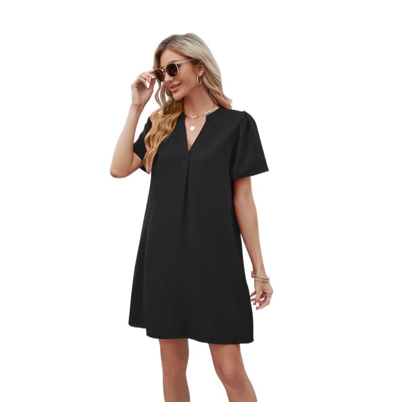 Neues Sommerkleid aus Satin für Büro, lockere Mode, V-Ausschnitt, sexy A-Linien-Kleid, S-2XL