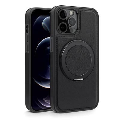 For iPhone 12/12 Pro Case with Ring Kickstand Compatible with MagSafe PU Leather Back Cover