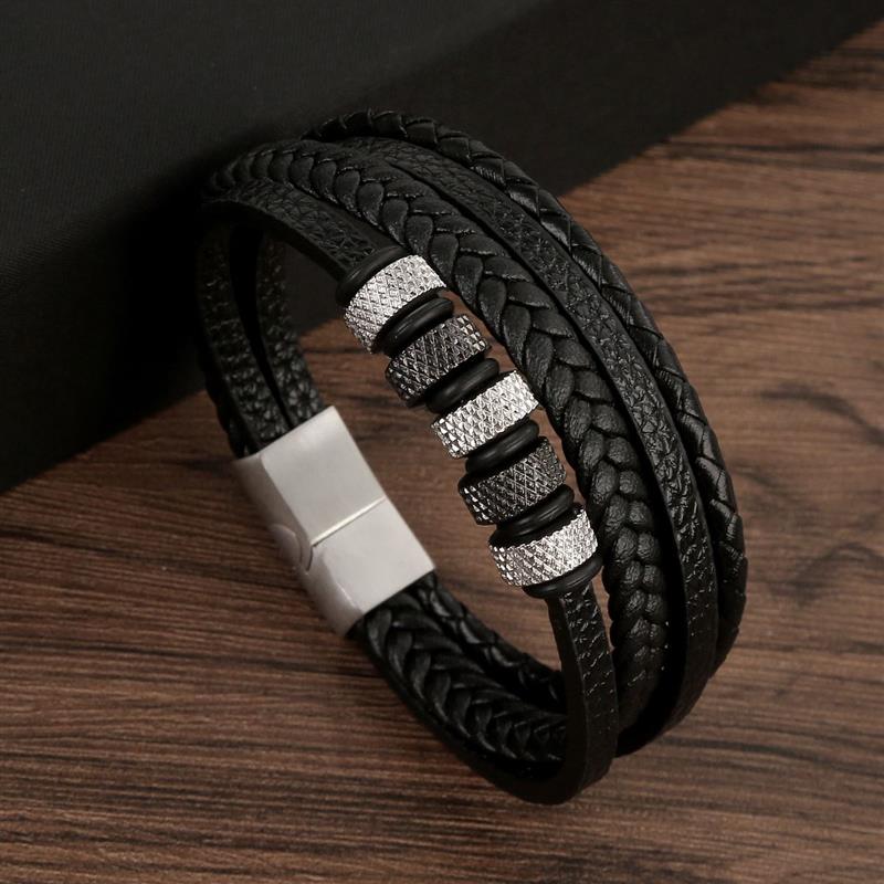 Pulsera de Cuero para Hombre Clásica Estilo Nuevo Tejida a Mano Combinación Multicapa Accesorio Moda Joyería para Hombre Venta al por Mayor Dropshipping