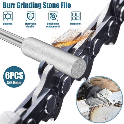 6/12/24Pcs Diamond Coated Cylindrical Burr 4mm Chainsaw Sharpener Stone File Chain Sharpening Carving Grinding Tools Kits