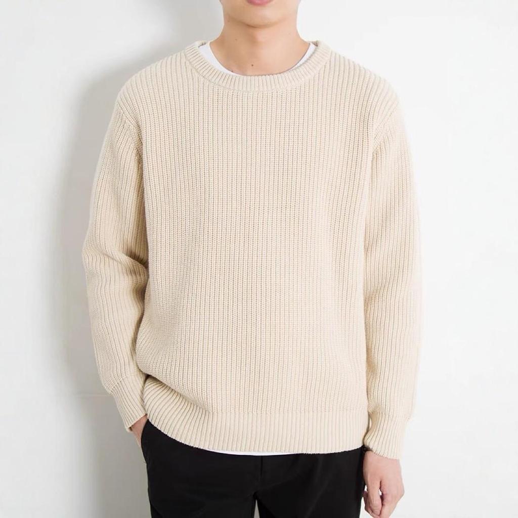 Ma Jia Four-Corner Pullover Sweater - Round Neck, Loose Fit, Long Sleeve