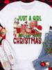 (Asian Size) Tee Top festival  Merry Christmas New Year Holiday Casual tree cute 90s Women Print Lady Short Sleeve Fashion Graphic T-shirts