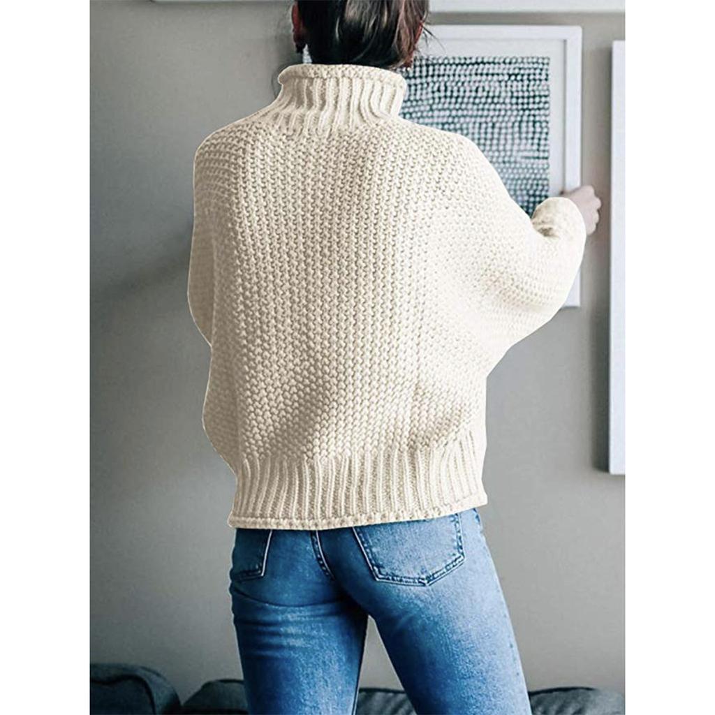 Womens 2026 Winter Fall Solid Turtleneck High Neck Balloon Long Sleeve Sweaters Pullover Outerwear