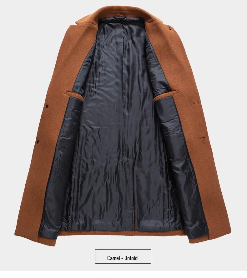 Mittellanger Wollmantel für Herren: Herbst/Winter Mode, Bügelfrei, Baumwollwattiert, Verdickte Jacke.